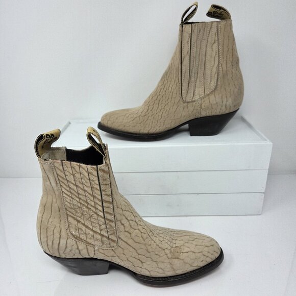 Botas Jaca Mens Suede Cowboy Boots Size 6 Beige Short Leather Western Coastal - Picture 2 of 13